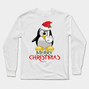 Merry Christmas Irreverent Angry Penguin Long Sleeve T-Shirt